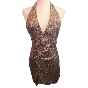 Silver Halter Bodycon Cocktail Dress